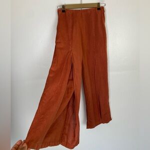 YFB Young Fabulous And Broke Linen Blend Slip Front Wide Leg Pants XS Rust Brown